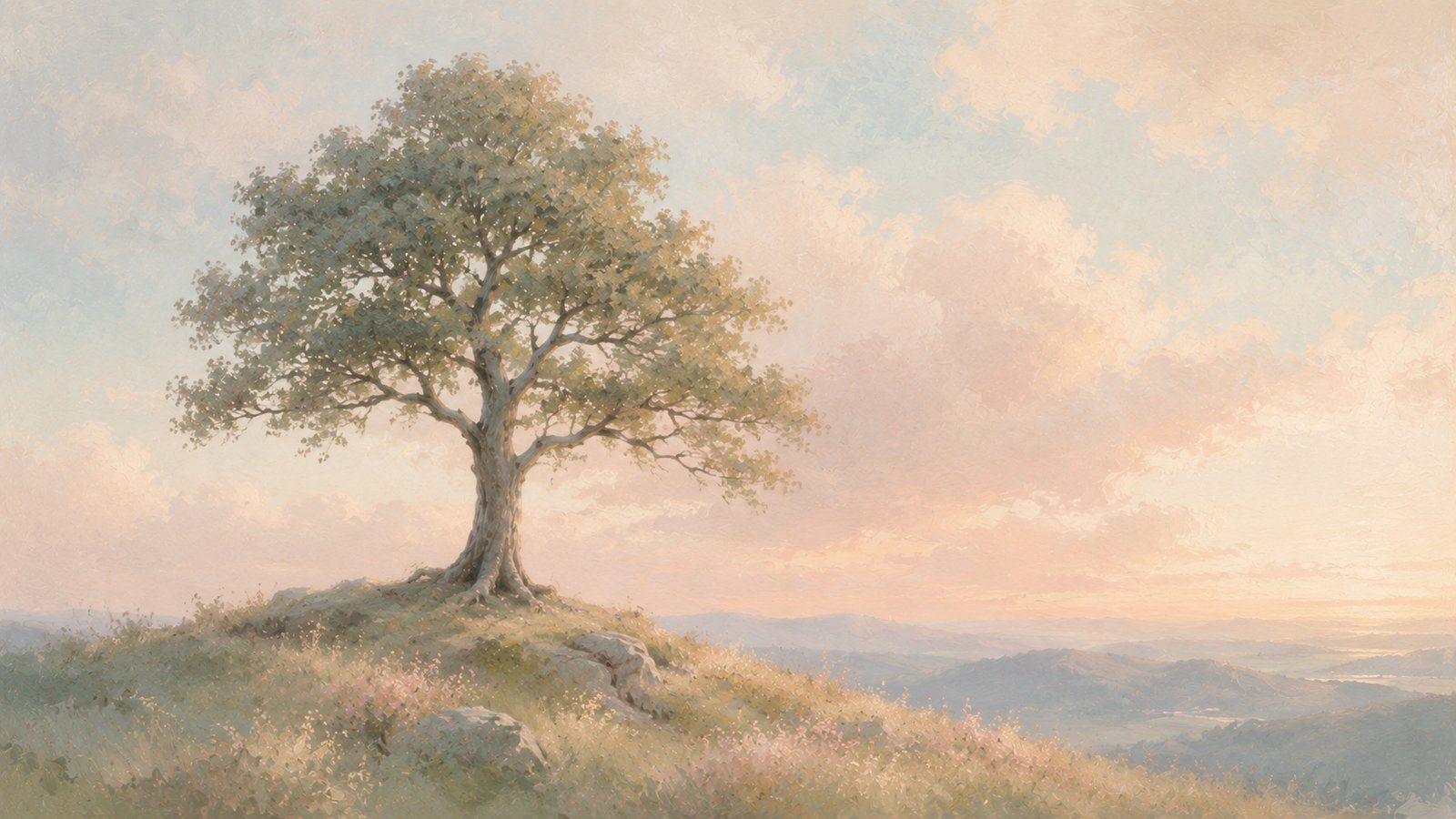 A single rooted tree standing tall at dawn, illustrating the FAST skill for keeping self-respect in DBT