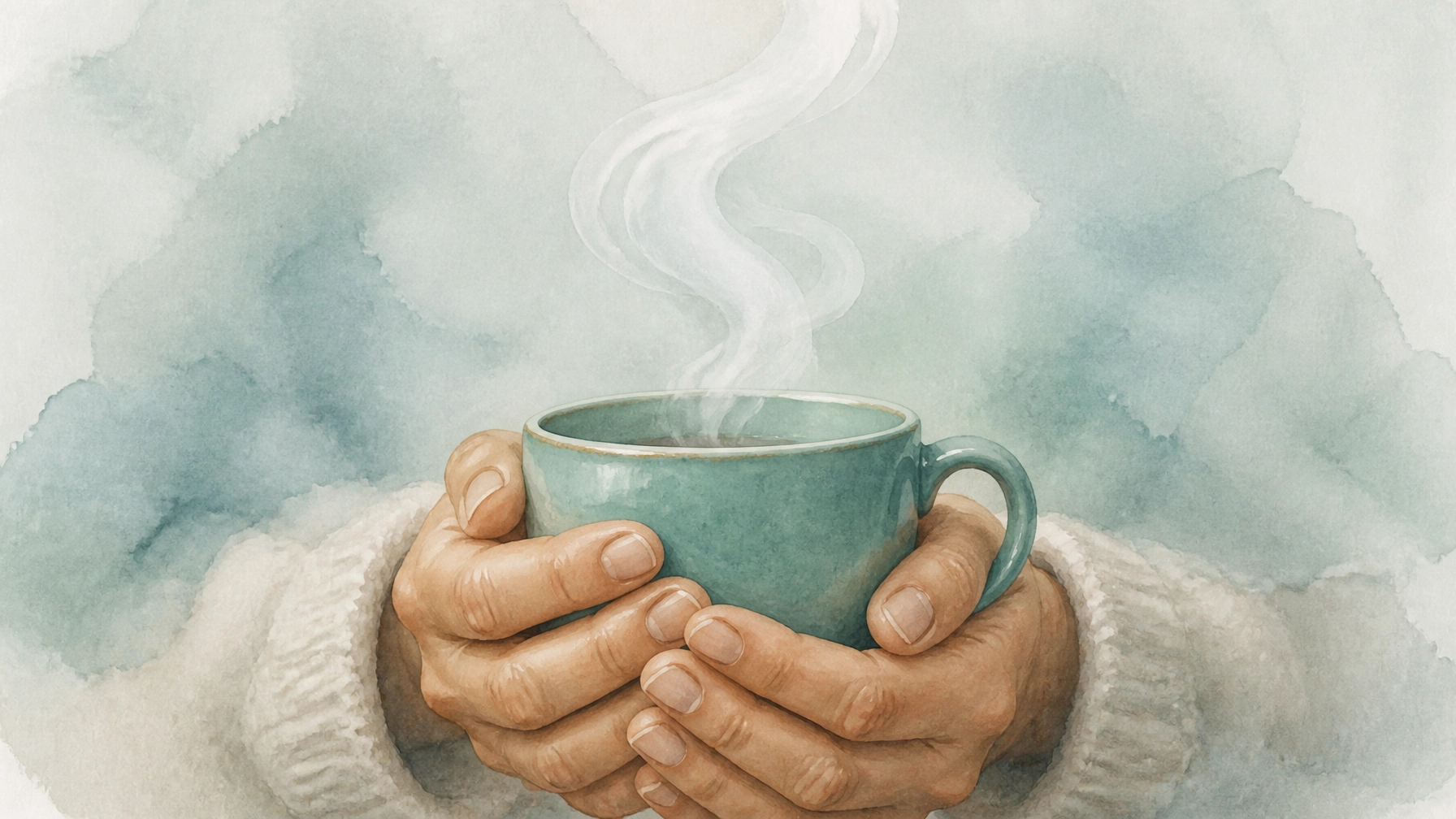 Warm hands cupping a favorite mug, a DBT self-soothing skill